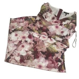 Kind Of Floral Cutout Midi Dress Women Medium Pink Tropical Sleeveless Excellent